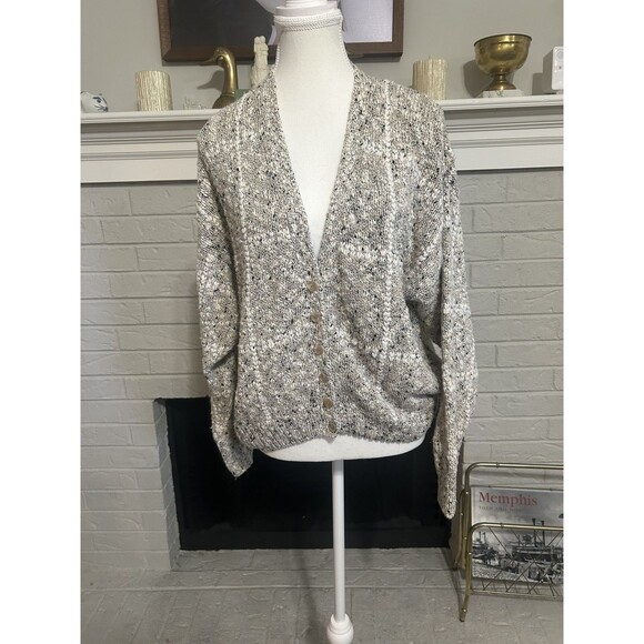 Vintage Robert Scott V Neck Cardigan Sweater Women Size Medium Gray Cotton - Picture 1 of 4